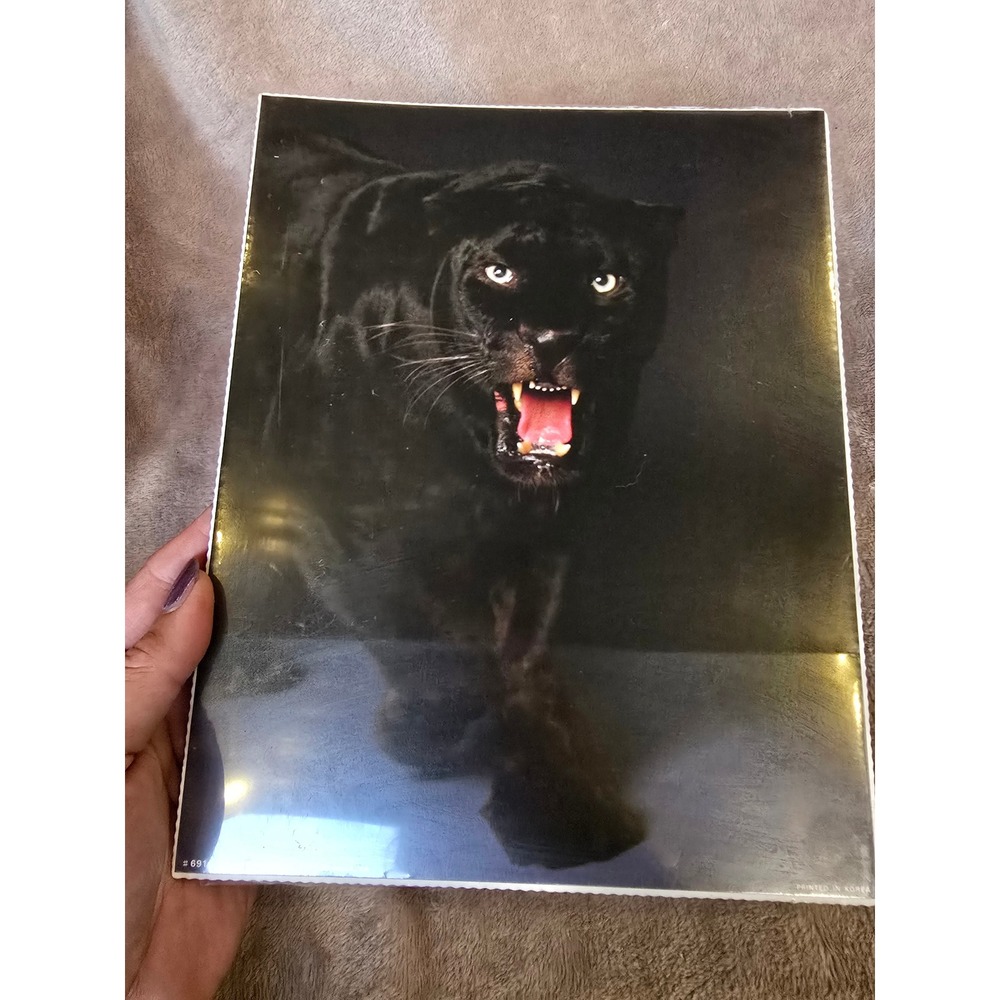 Vintage 1987 Impact Black Panther Art Print Snarling Big Cat 8x10 Wall Decor